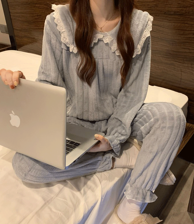 [3color] 레이스카라 극세사 홈웨어 잠옷