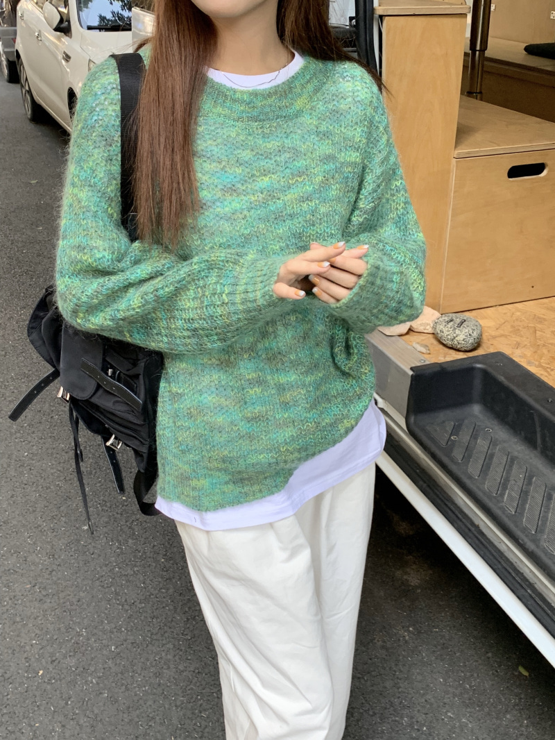 복고풍 멜란지 루즈핏 앙고라 스웨터