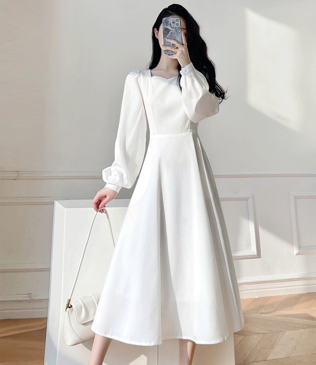 [화이트] 오드리 셀프웨딩 하트넥 원피스 드레스